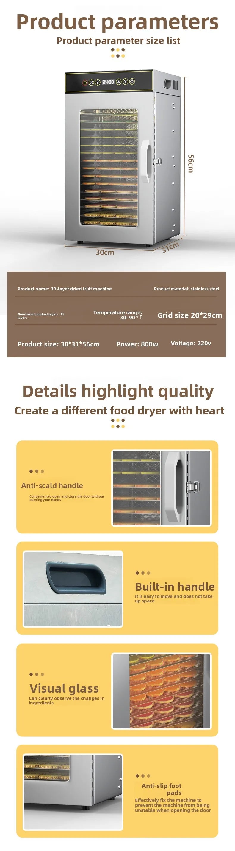 Premium 18 Layers Stainless Steel Food Dehydrator Commercial