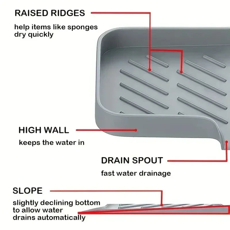 Sink Silicone Tray Drain Soap Sponge Storage Holder