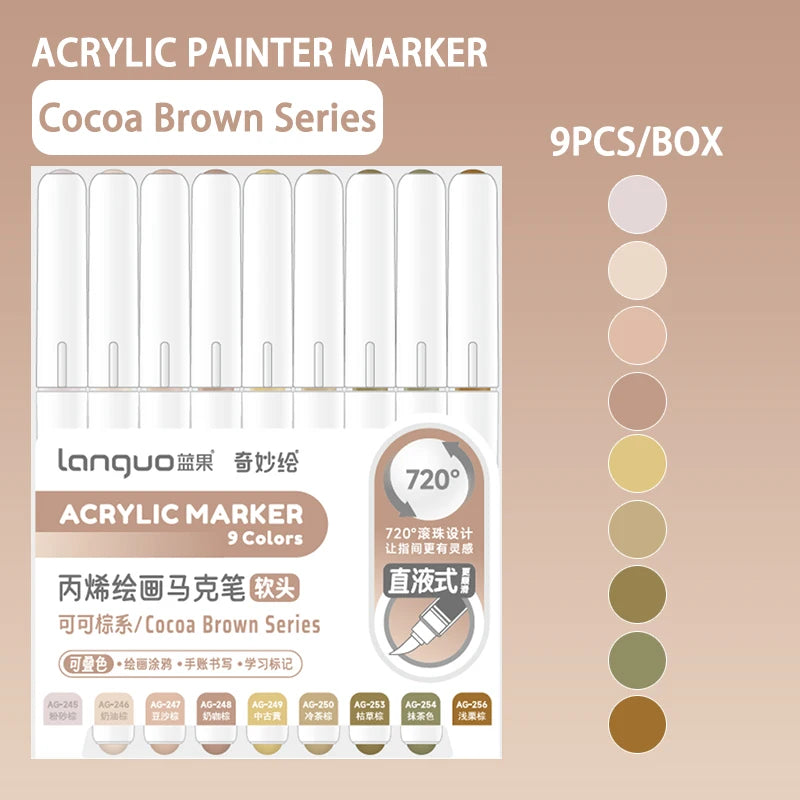 Languo 9pcs/Box Soft Brush Acrylic Marker Pen Diy