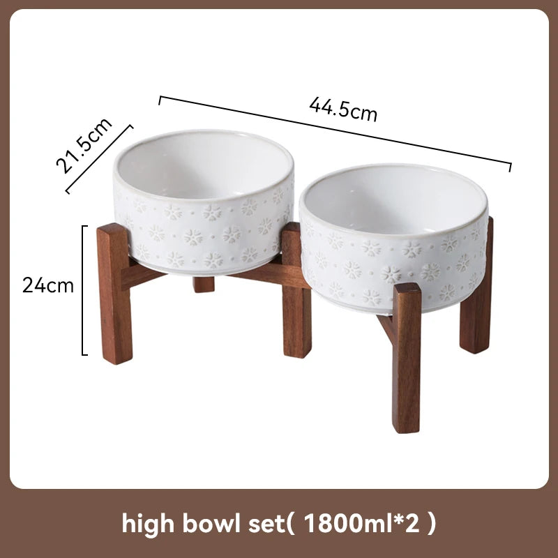 Ceramic Dog Bowl Wooden Stand 1200ml 1800ml Anti