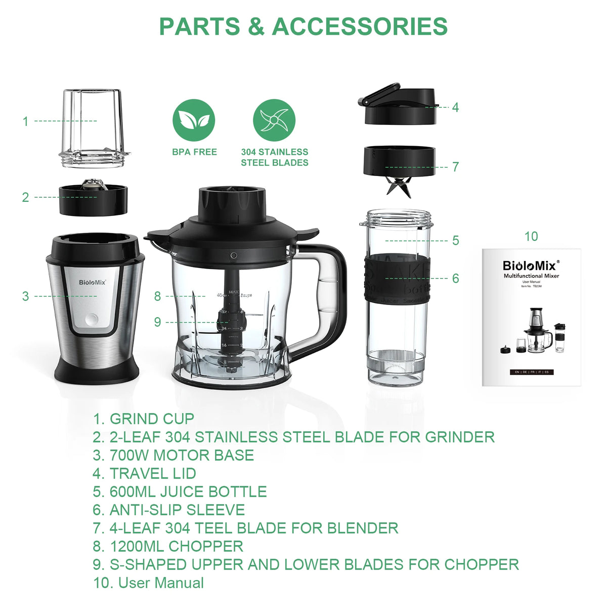 Biolomix 3-In-1 Food Processor 700w Juicer Blender Personal