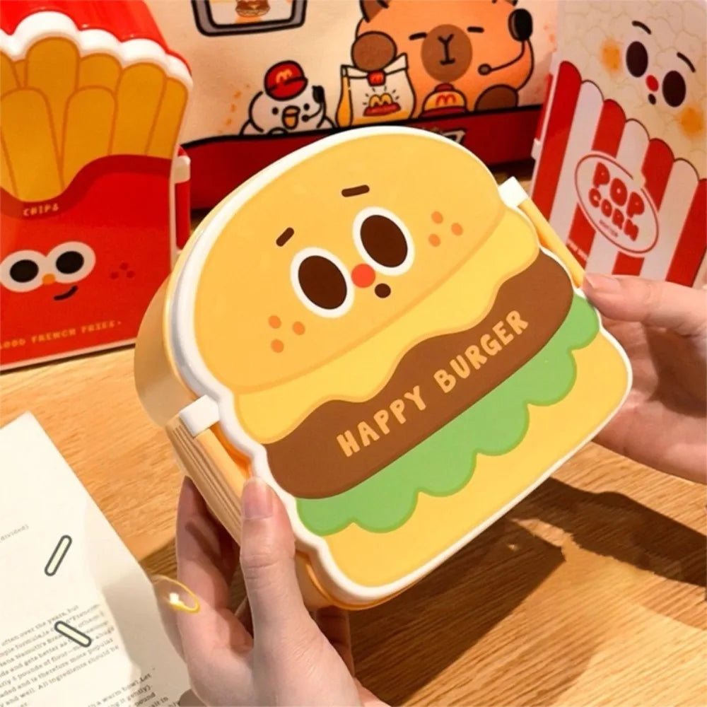 Creative Cartoon Bento Box Hamburger French Fries Divided
