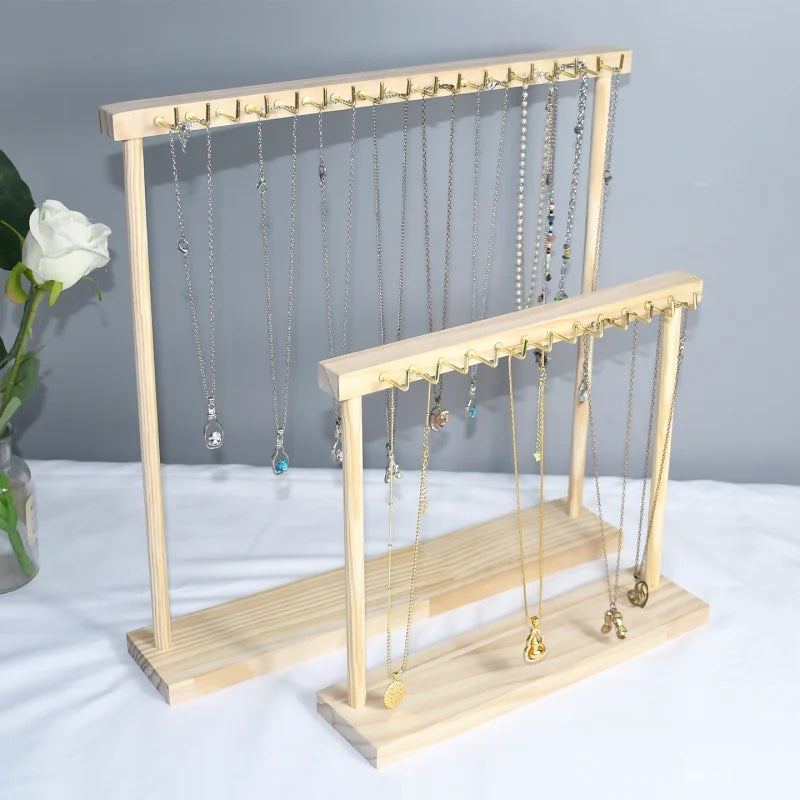 Jewelry Organizer Display Stand Wood Necklace Hanging Countertop