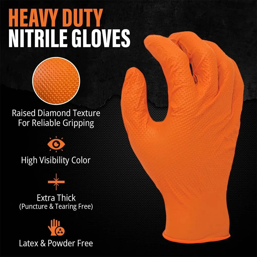 Heavy Duty Nitrile Work Gloves Orange Disposible Latex