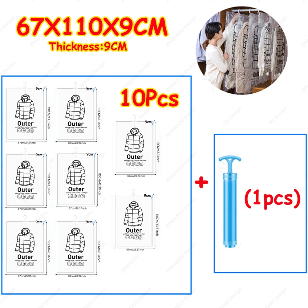 1-10pcs Hanging Vacuum Storage Bag Reusable Space Saver