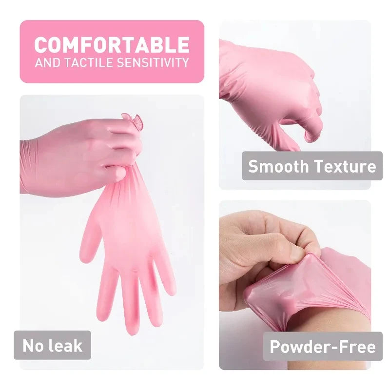 100/50/20pcs Light Pink Disposable Nitrile Gloves Waterproof