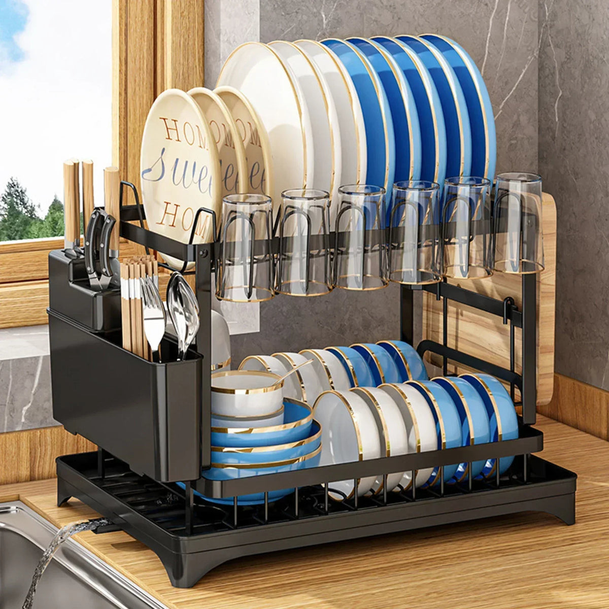 Space Saving Double Tier Dish Drying Rack Rust