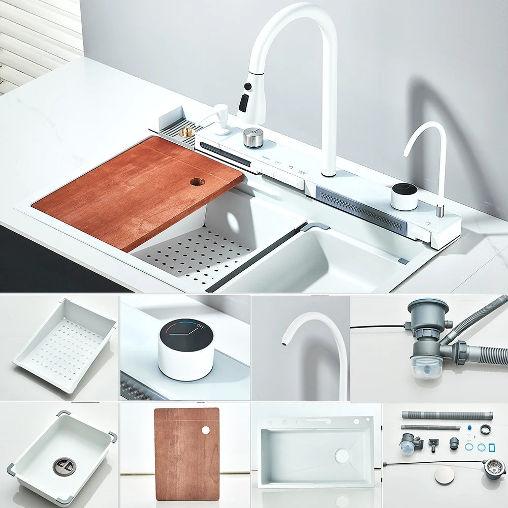 Stainless Steel Waterfall Sink Large Slot Integrated Digital