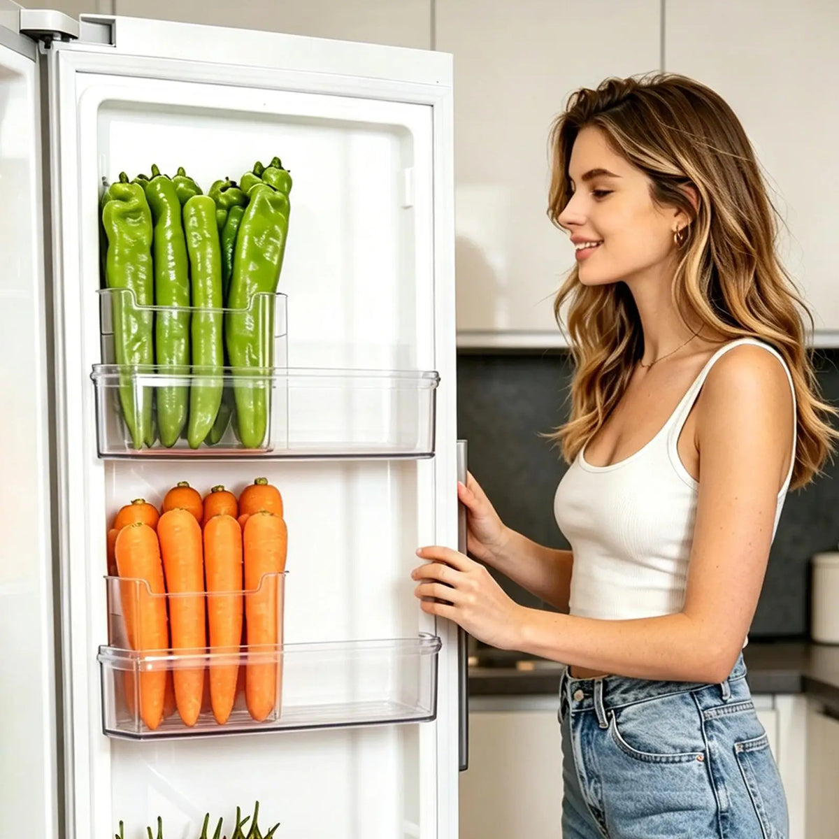 Stackable Clear Refrigerator Organizer Bins Freezer Pantry Food