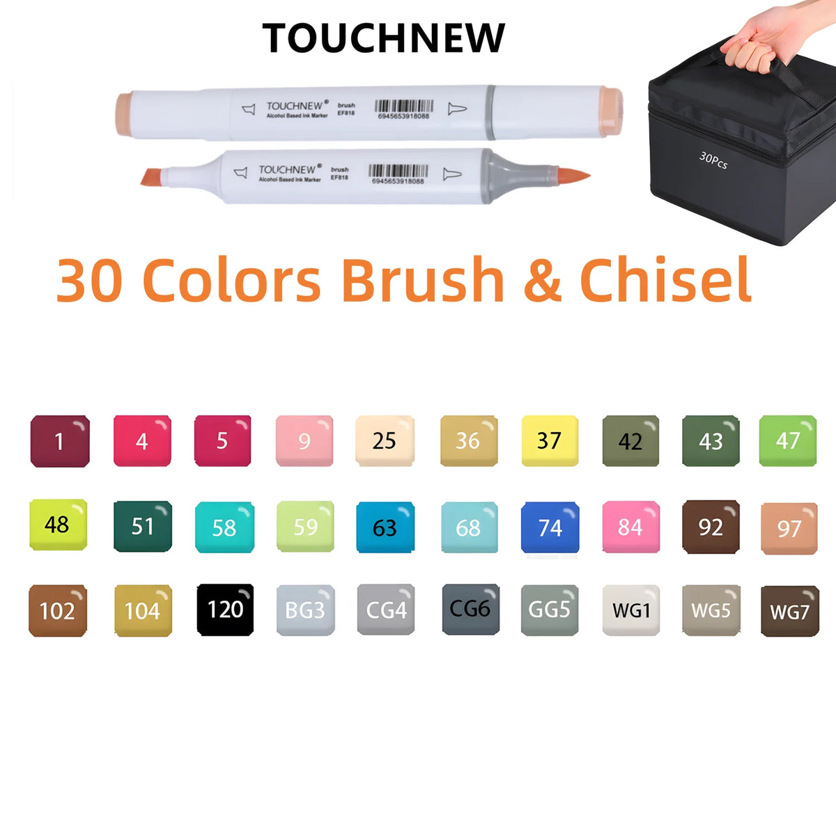 Touchnew Alcohol Markers Soft Brush Dual Tip Fine&Chisel