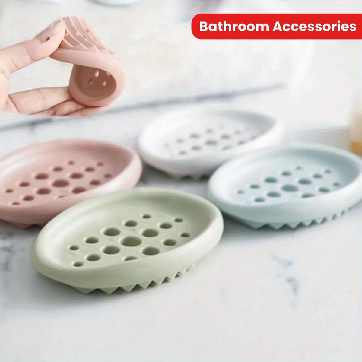 Oval Silicone Soap Dish Self Draining Bathroom Storage