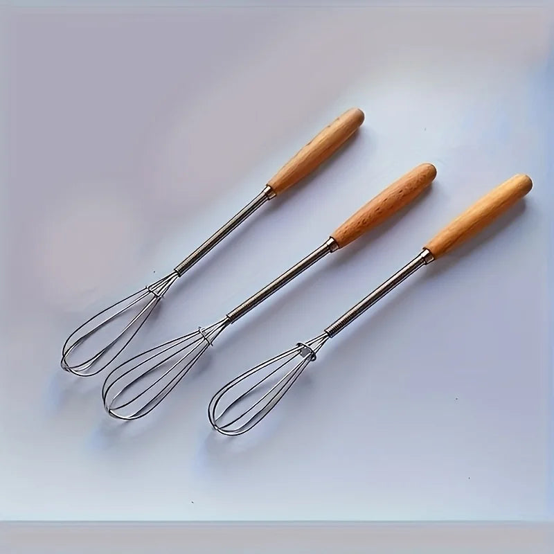 1pc/3pcs Of Whisks Solid Wood Handles Stainless Steel