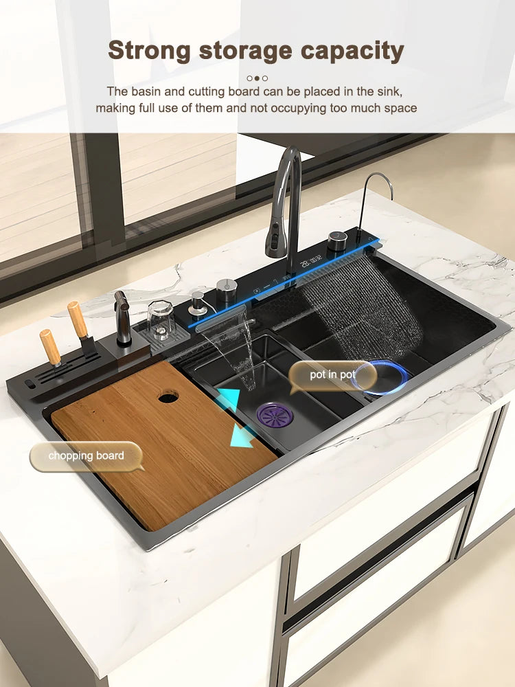 Various Waterfall Sink Stainless Steel Large Slot Digital