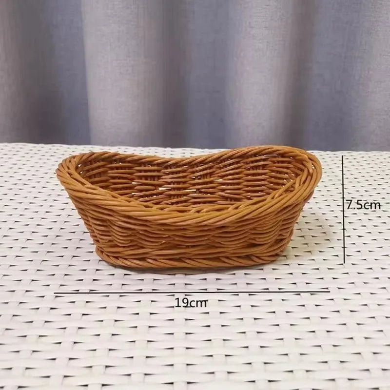 Handmade Oval Rattan Bread Basket Woven Food Fruit