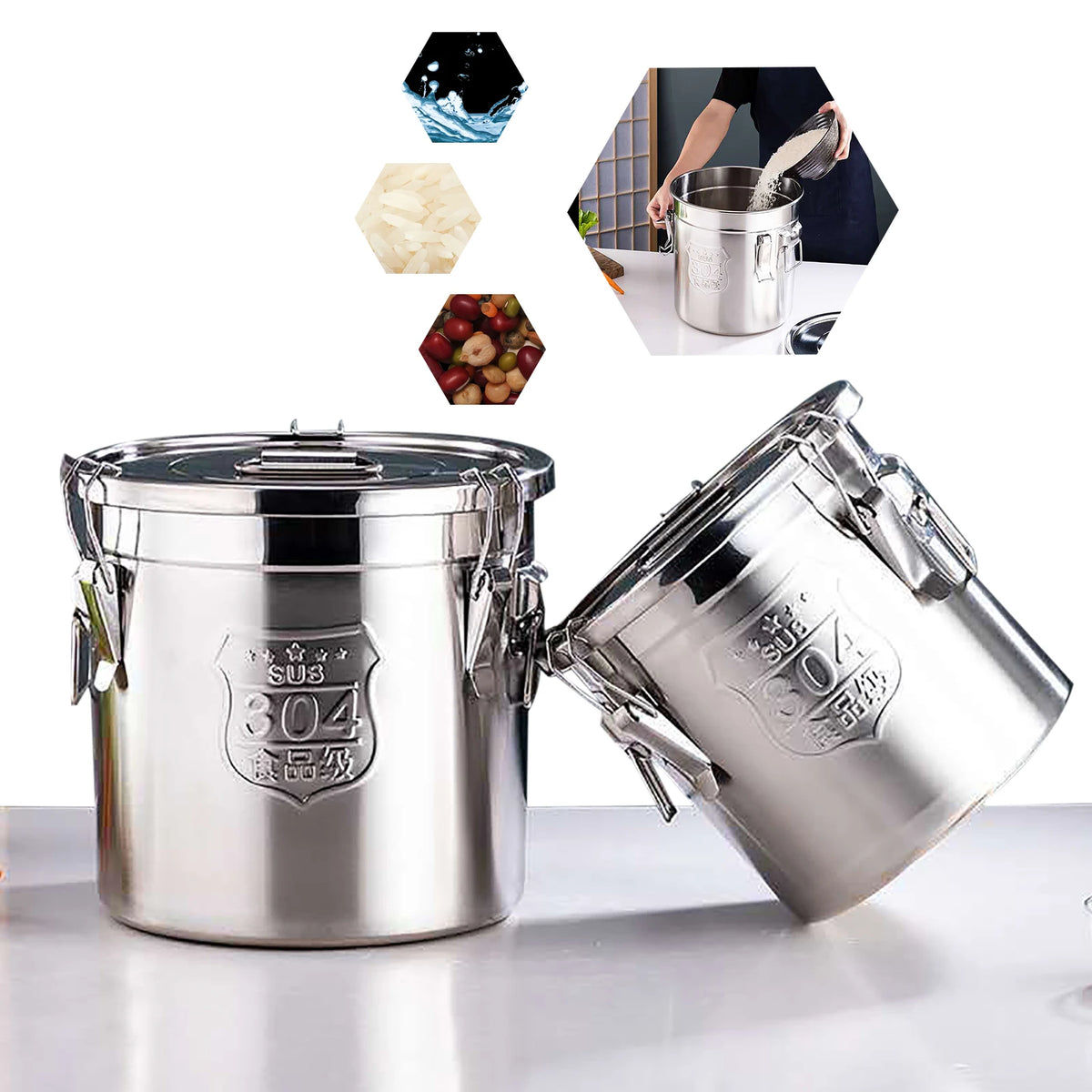 6l/12l Stainless Steel Cereal Container Rice Oil Storage