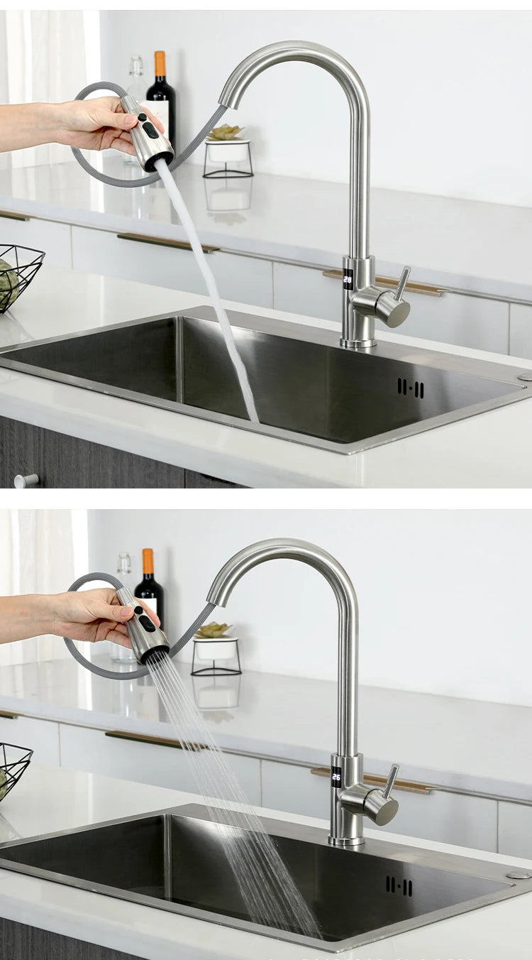Sensor Touch Digital Sink Faucet Pull Down Sprayer
