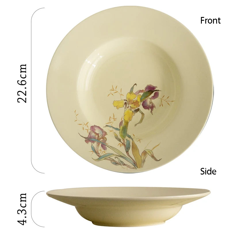 Ceramic Dinner Plate French Iris Dessert Bowl Dishes