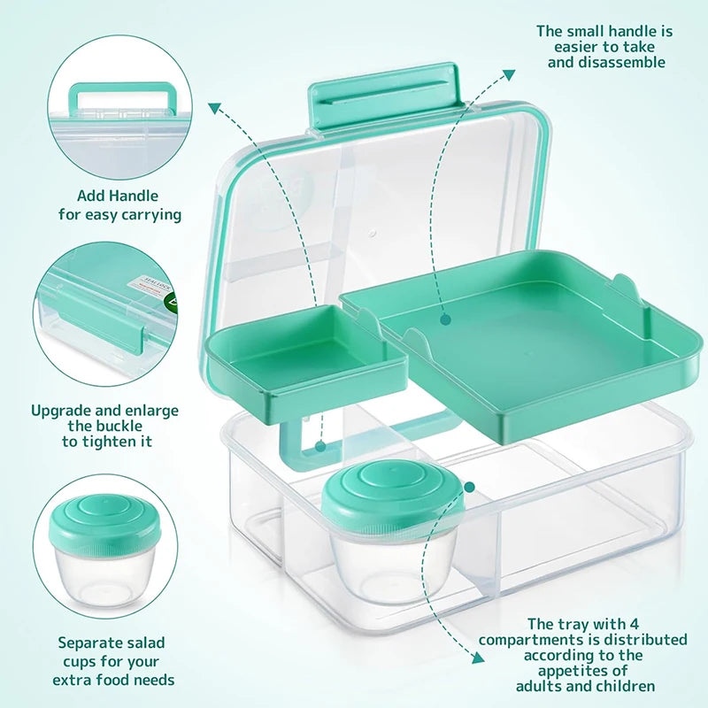 Compartment Leakproof Bento Lunch Box Detachable Trays Bpa