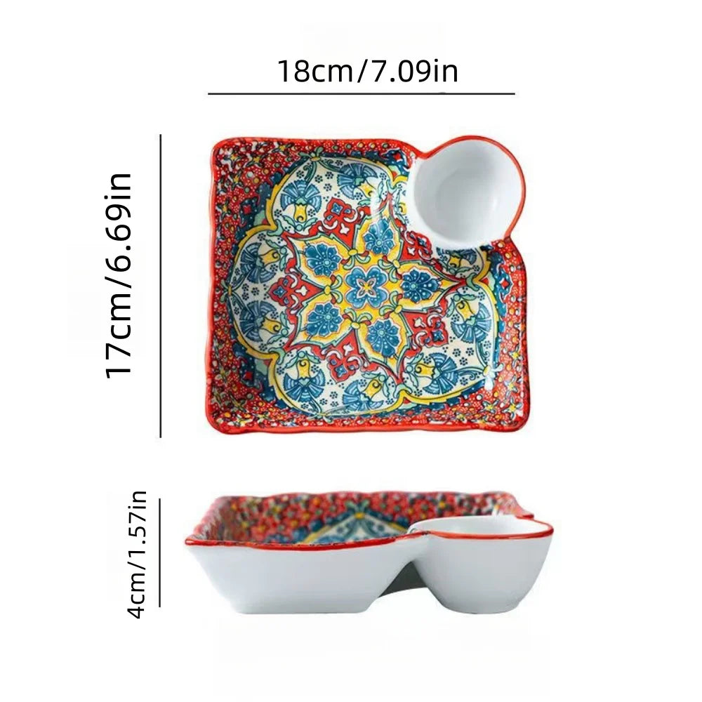 Bohemian Dumpling Plate Vinegar Dish Ceramic Plate Segmented