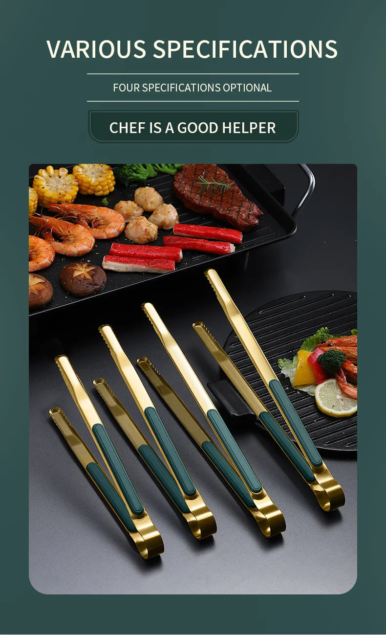Gold Stainless Steel Food Tongs Non-Slip Serving Tongs