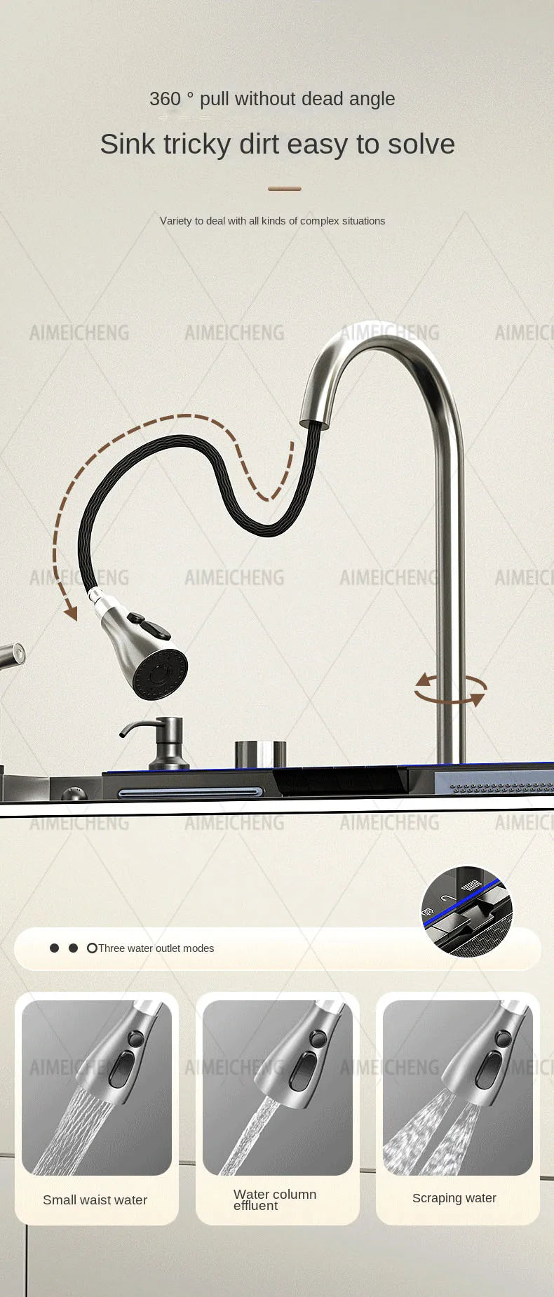 Smart Piano Key Waterfall Large Sink 304 Stainless