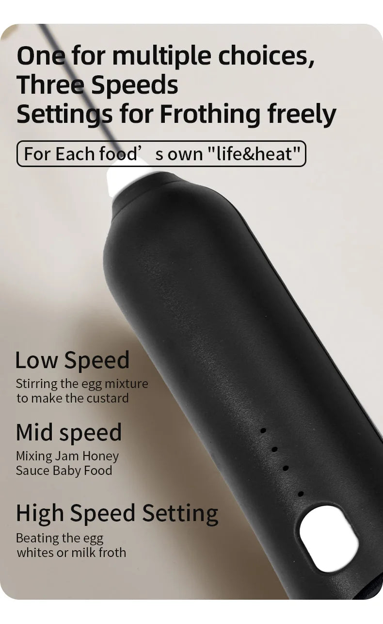 Electric Milk Frother Egg Beater Wireless Type-C Charging