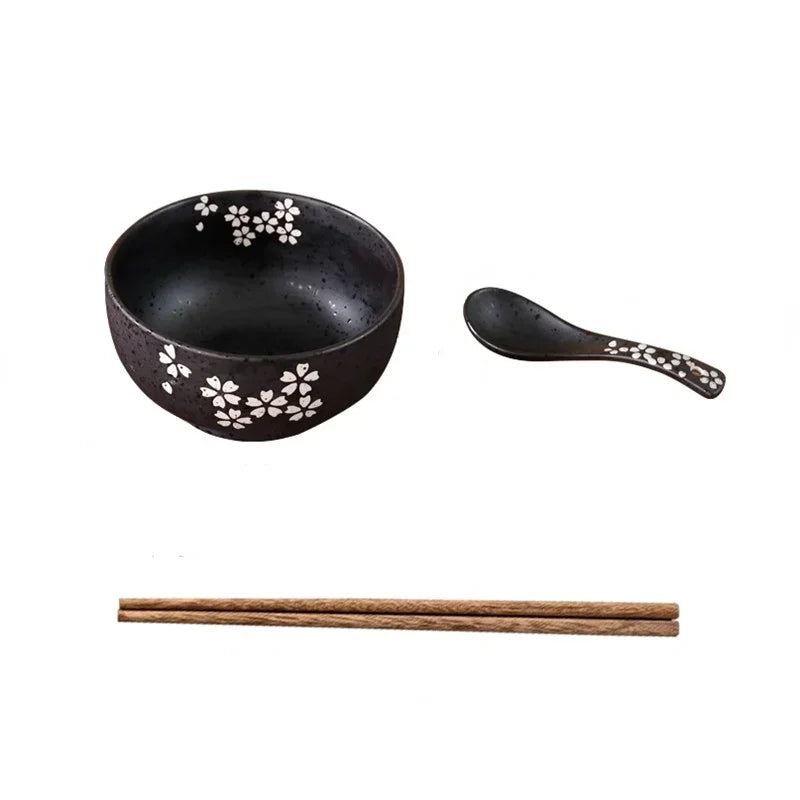 Japanese Style Rice Noodle Bowl Lid Spoon Chopstick