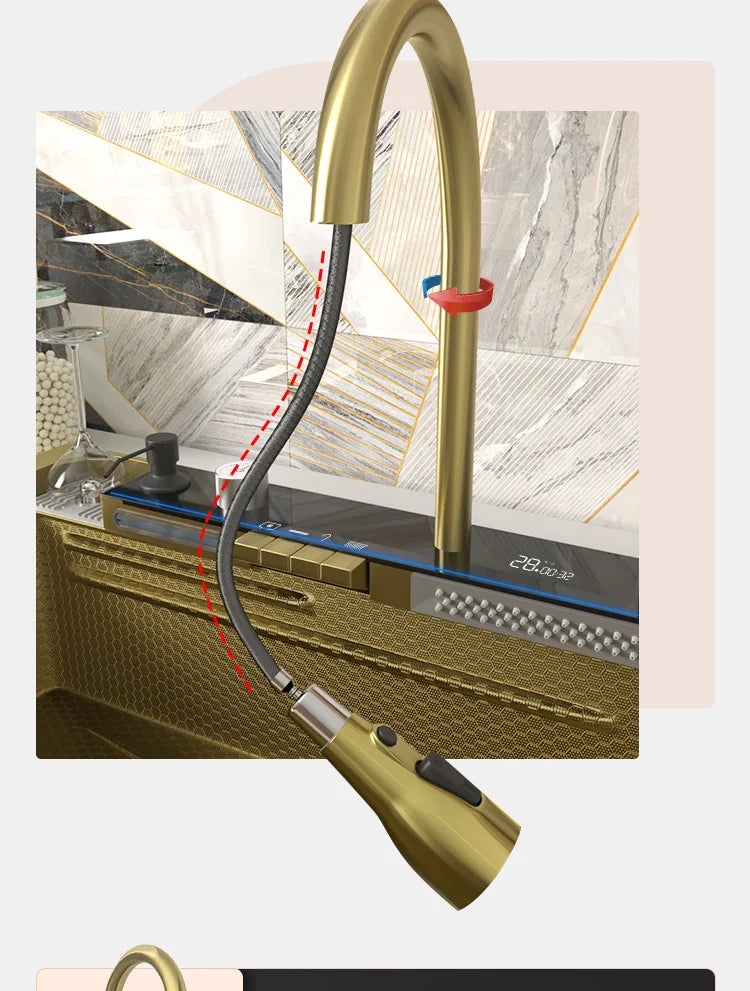 Stainless Steel Golden Sink Waterfall Outlet Slot Piano