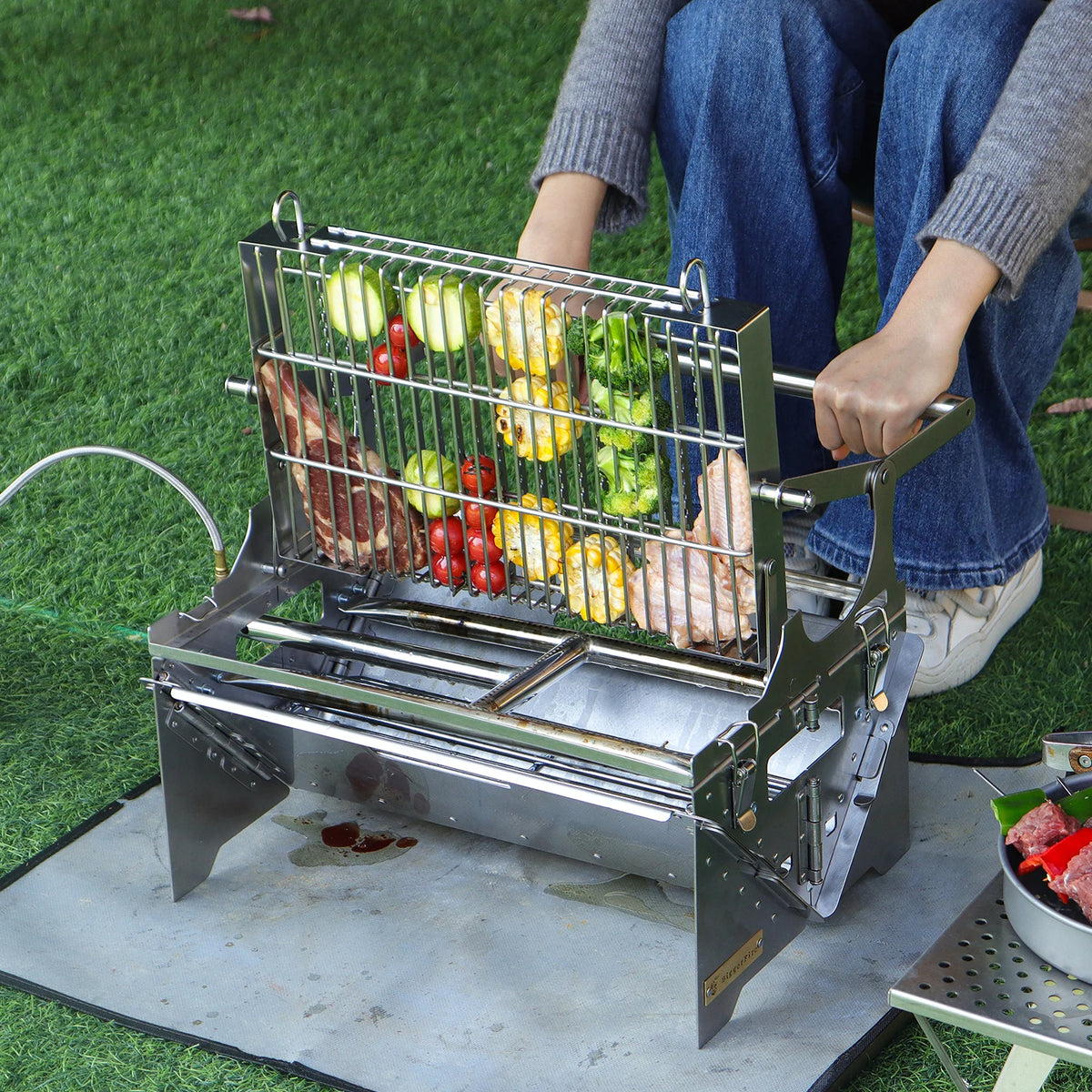 360 Camping Rotatable Grill Dual-Fuel Charcoal Gas Stove