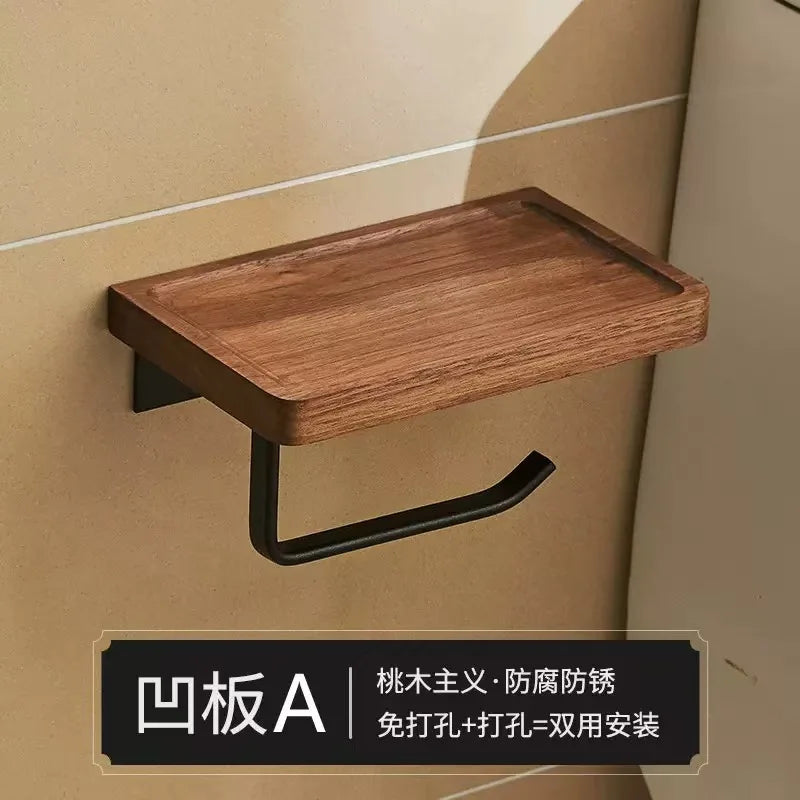 Walnut Wood Black Bathroom Hardware Bathroom Towel Rack