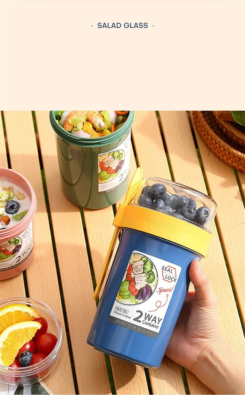 Bento Lunch Box Salad Oatmeal Breakfast Double Cup