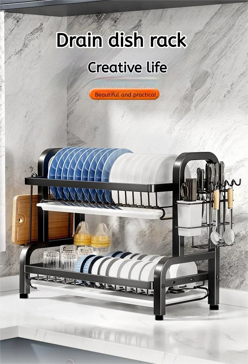 Dish Drying Rack 3-Tier Compact Dish Rack Drainboard