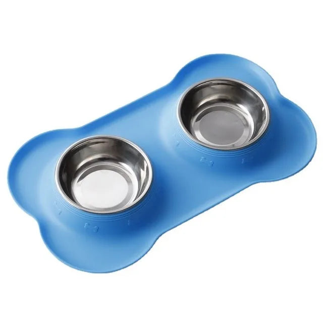 Antislip Double Dog Bowl Silicone Mat Durable Stainless