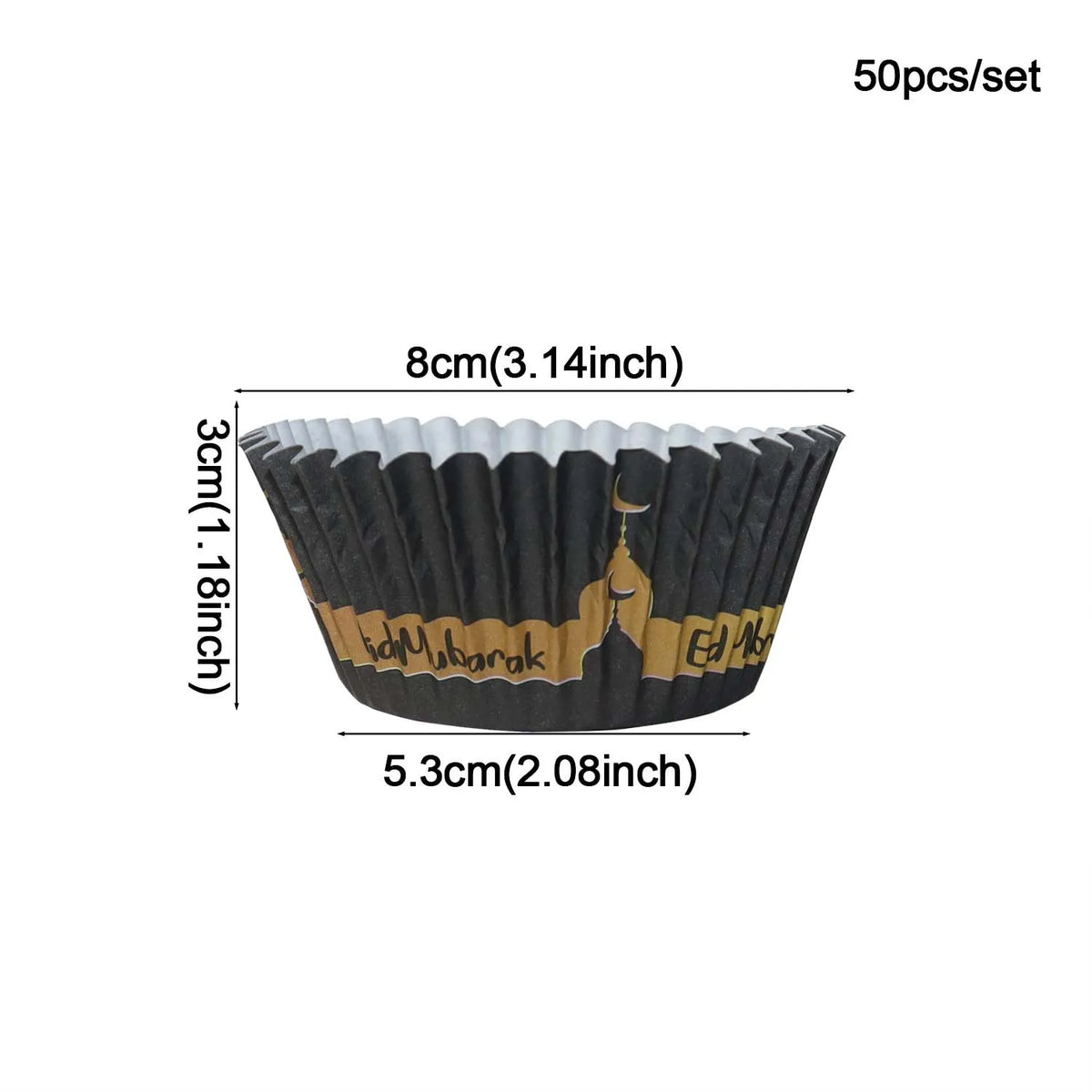 50pcs/Set Eid Mubarak Cupcake Paper Cups Ramadan Mubarak