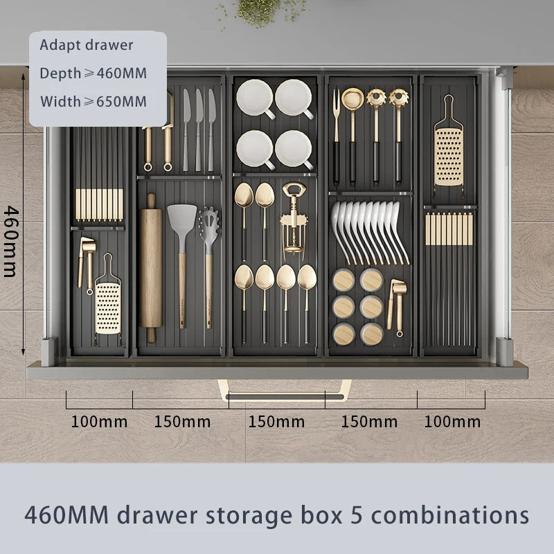 Adjustable Dish Rack Under Cabinet Drawer Spoon Chopsticks