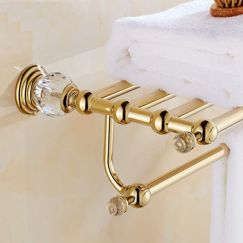 Shower Shelf Toilet Paper Holder Golden Crystal Wall