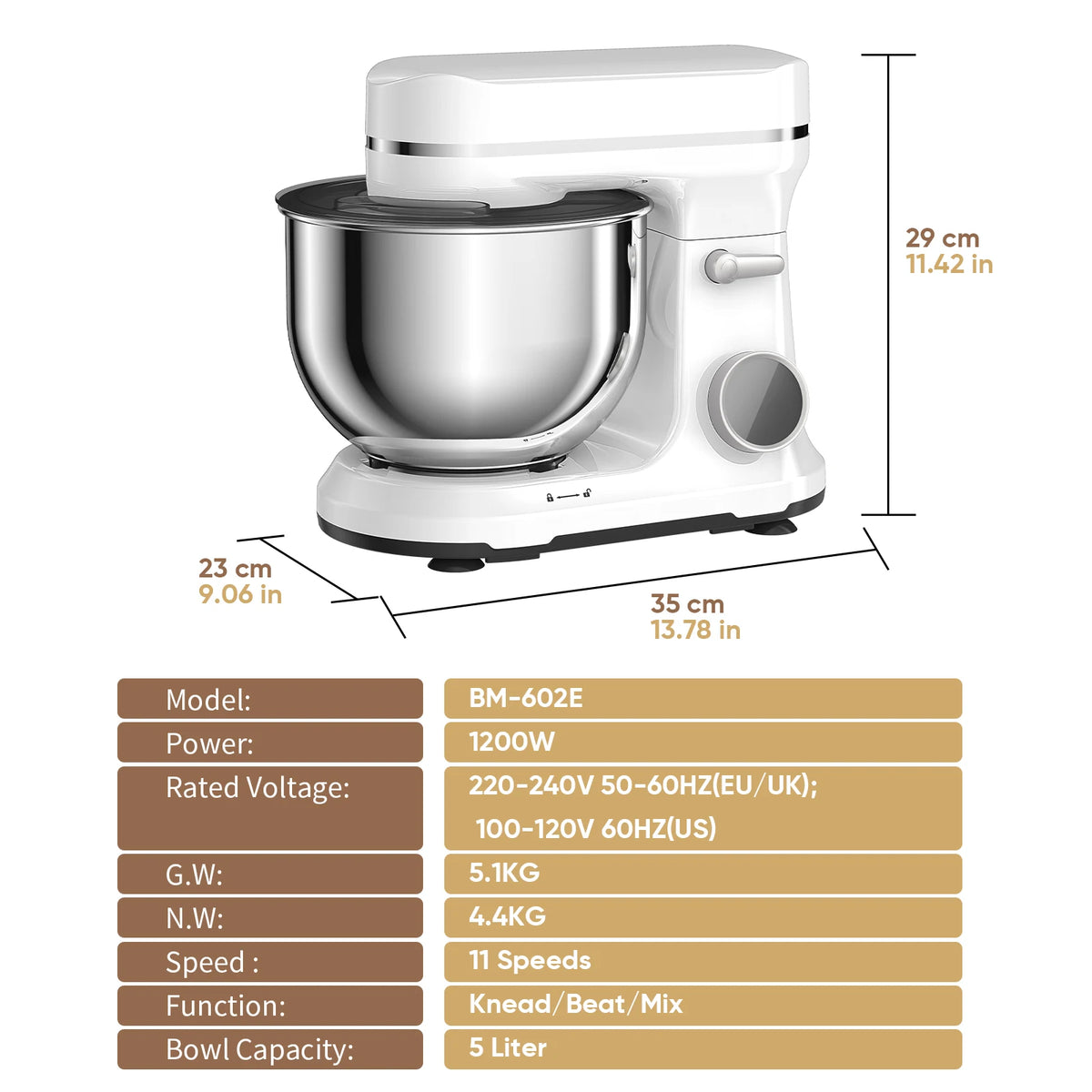 Biolomix Food Stand Mixer 1200w 11-Speeds Dc Motor