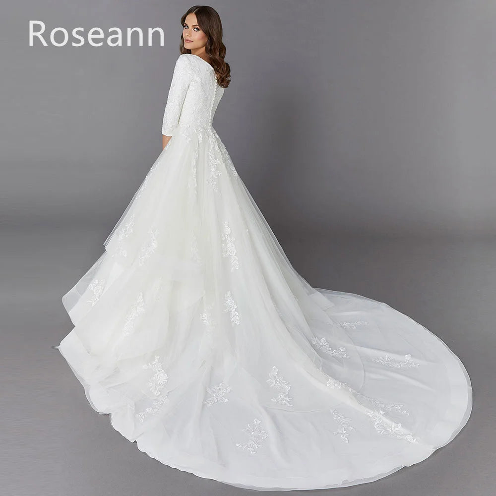 Customized Muslim Exquisite A-Line Wedding Dresses V-Neck