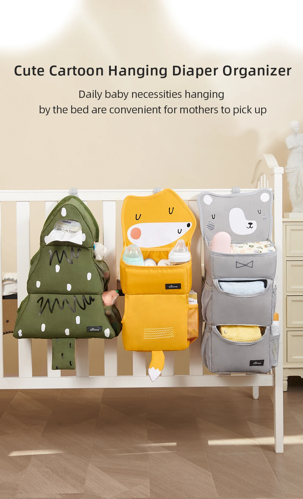 Sunveno Cartoon Baby Crib Hanging Storage Bag Multi-Functional
