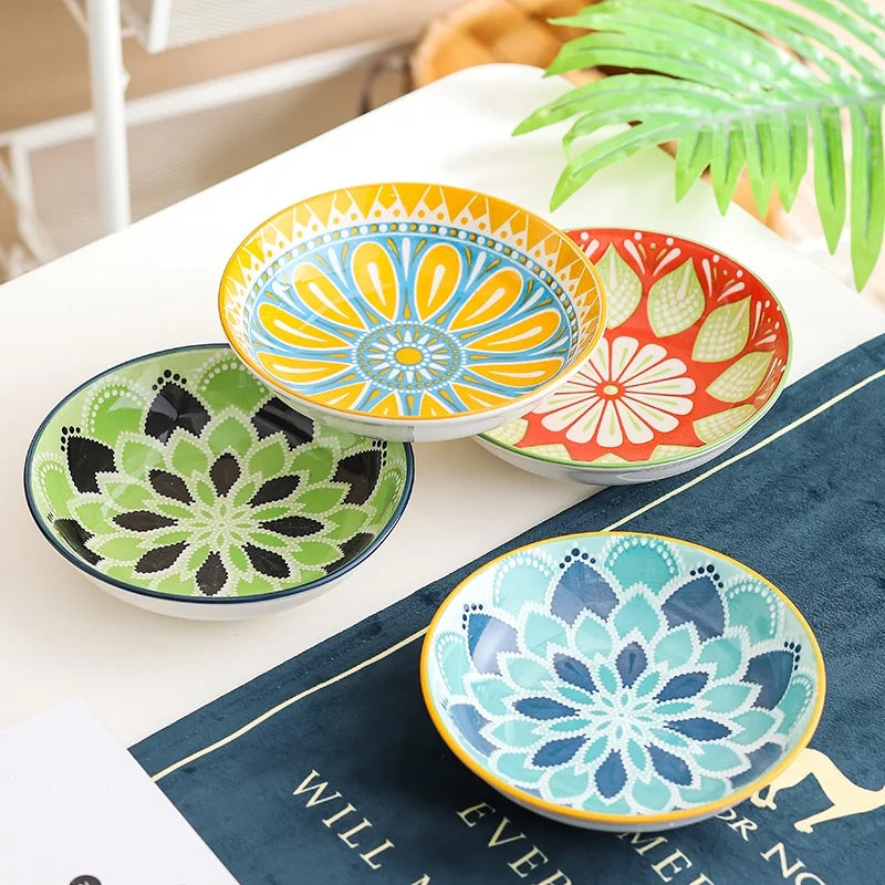 4pc Bohemian Ceramic Plate - Side Dish Appetizer