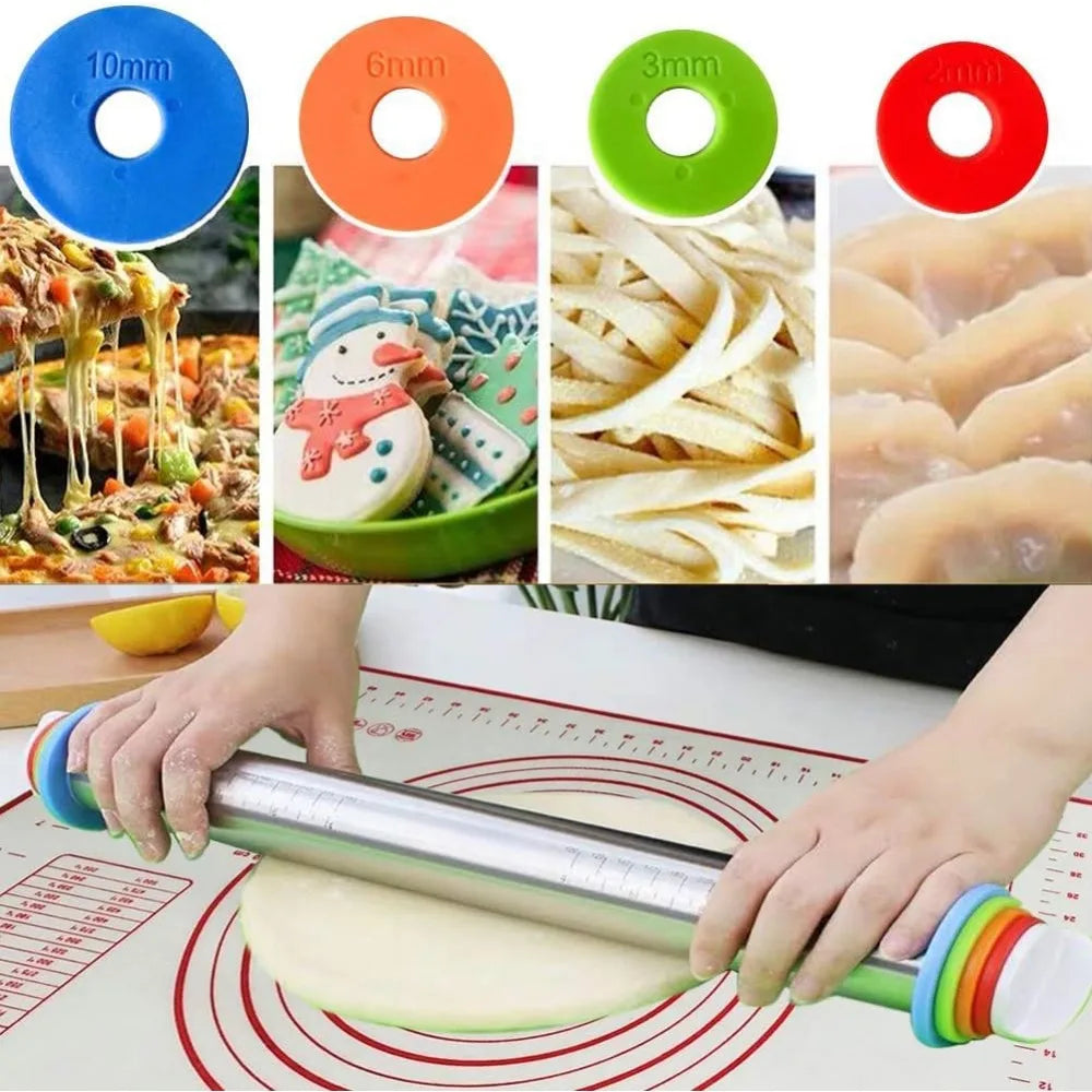 Rolling Pin Silicone Baking Pastry Mat Stainless Steel
