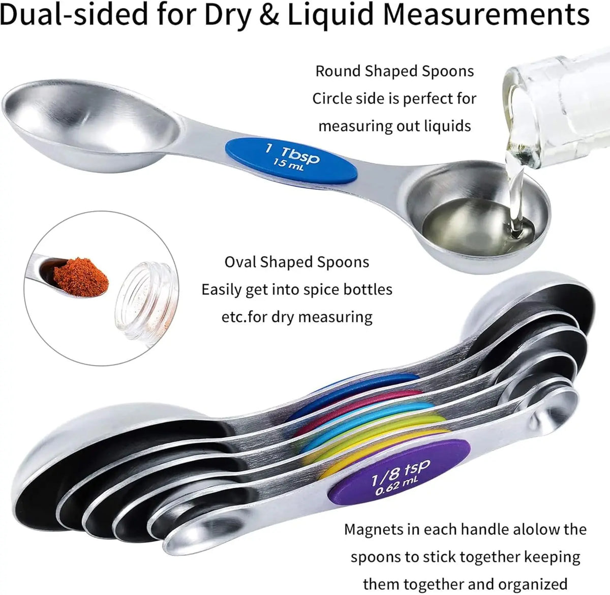 Magnetic Measuring Spoons Cups Of 15 Dual Sided