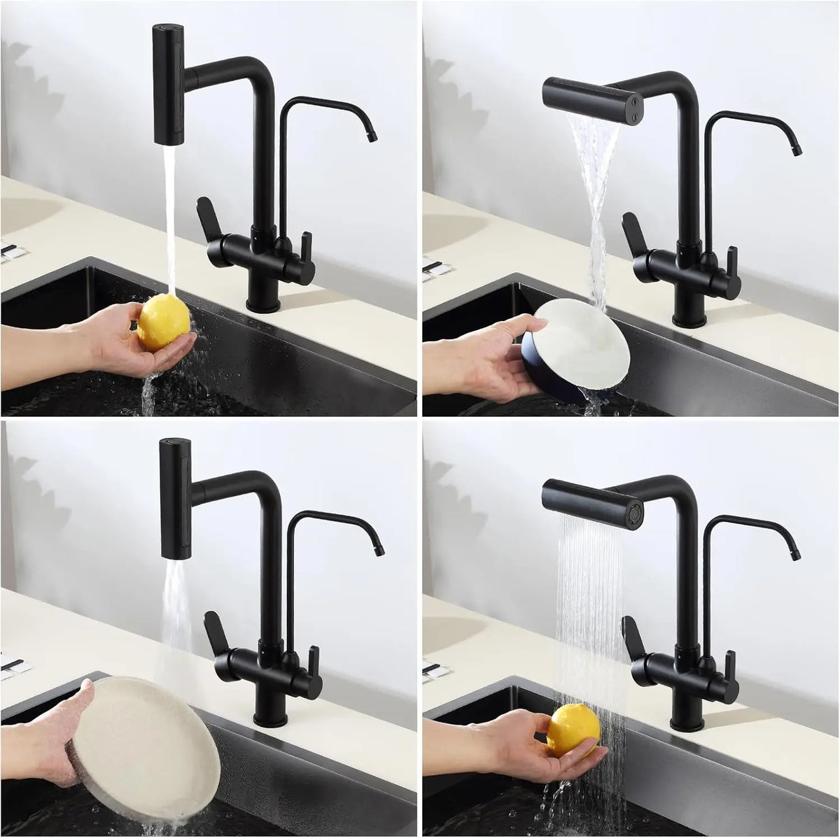 Way Pure Water Filter Faucets Black Pull Out