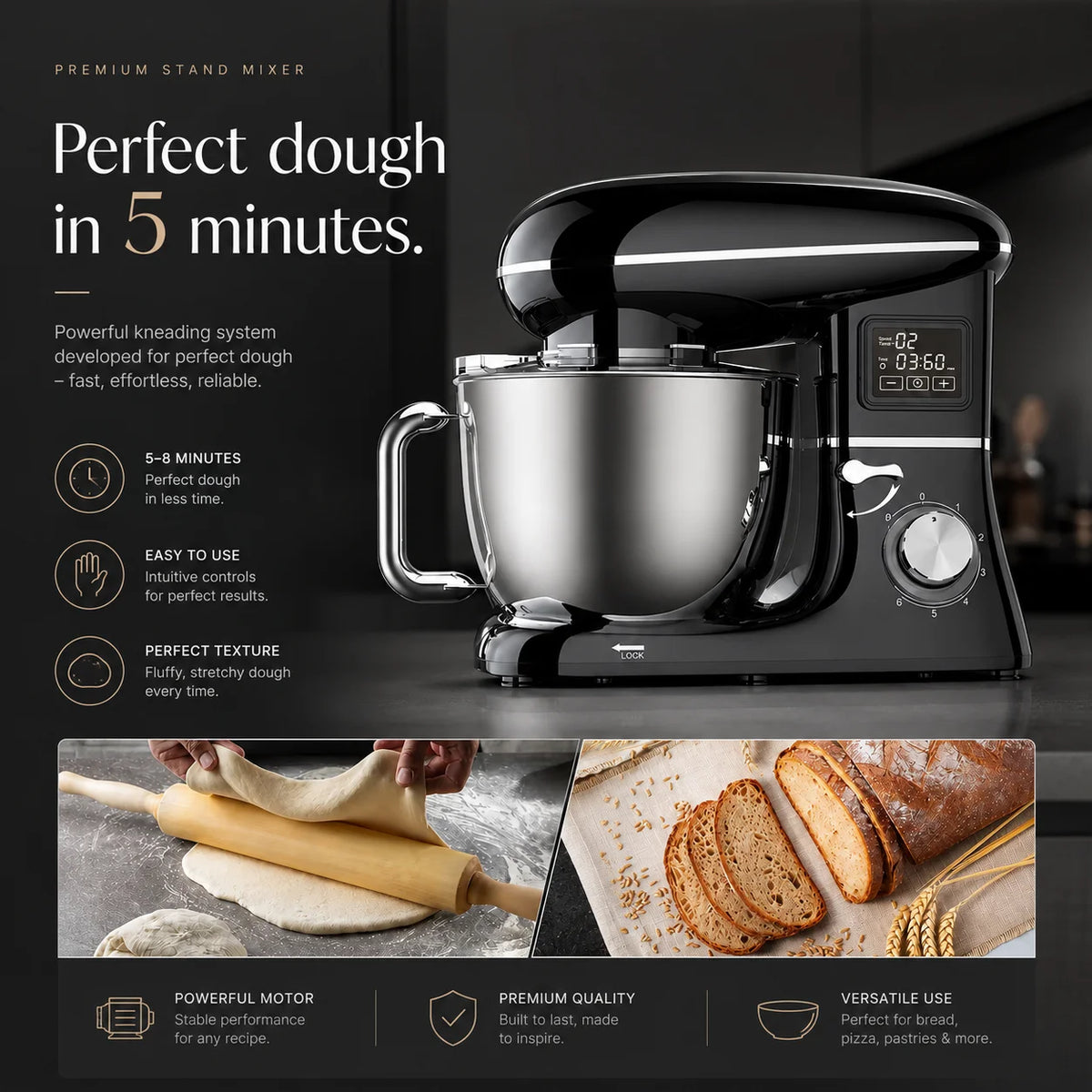 1500w 6-Speed 2l Food Stand Mixer Electric Blender