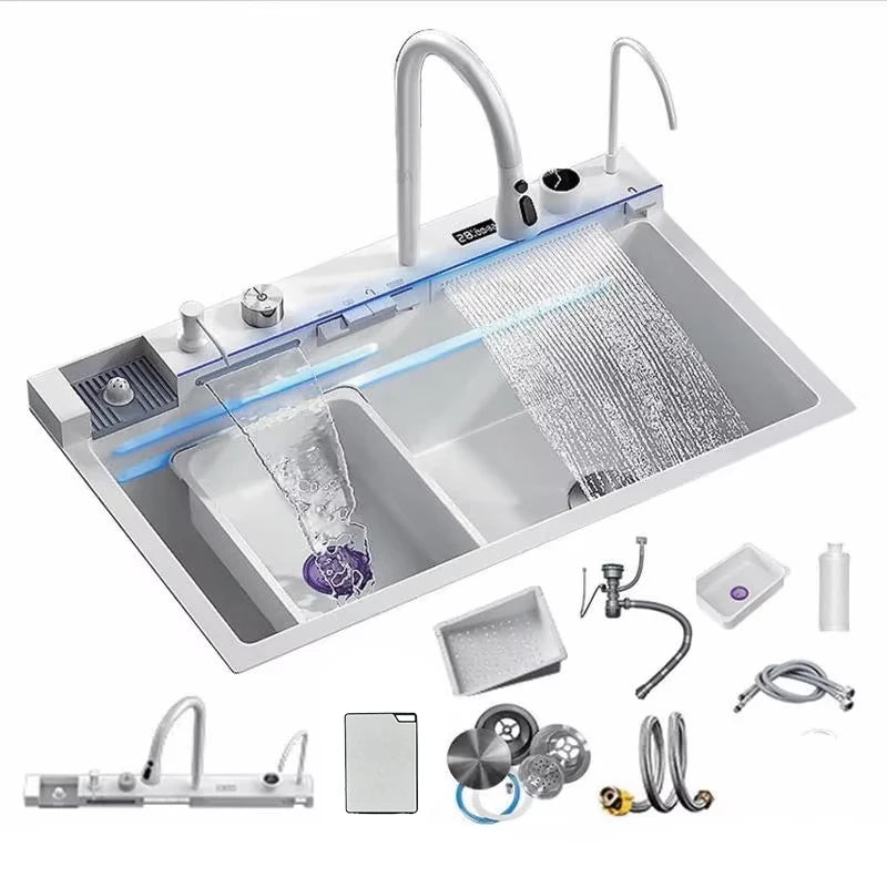 Stainless Steel Waterfall Sink Large Slot Integrated Digital