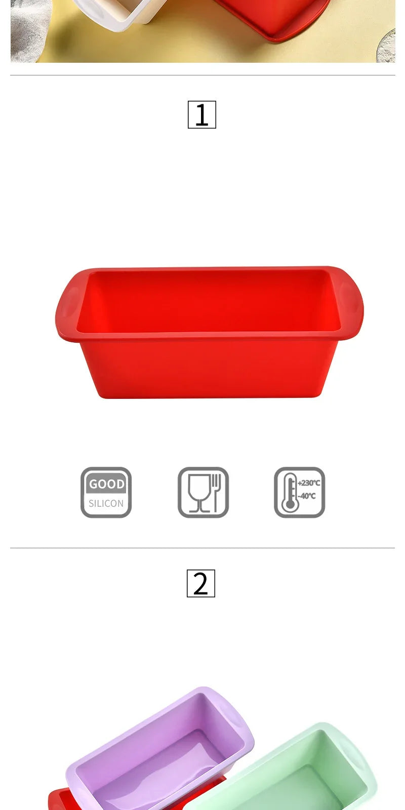 2pcs Loaf Pan Bread Toast Reusable Silicone Mold
