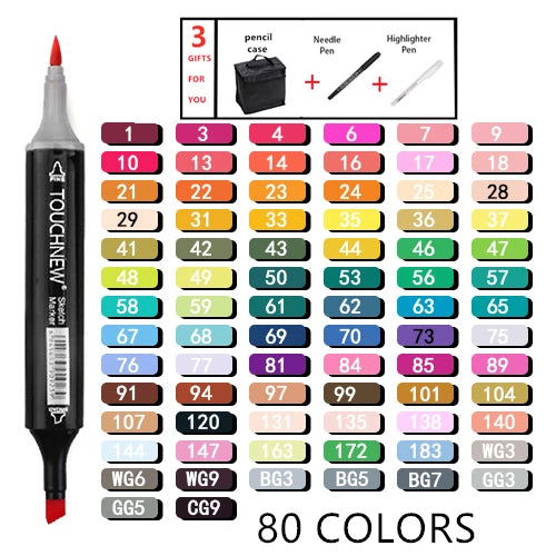 Alcohol Marker Pens - 36/60/80/168 Colors Soft Brush