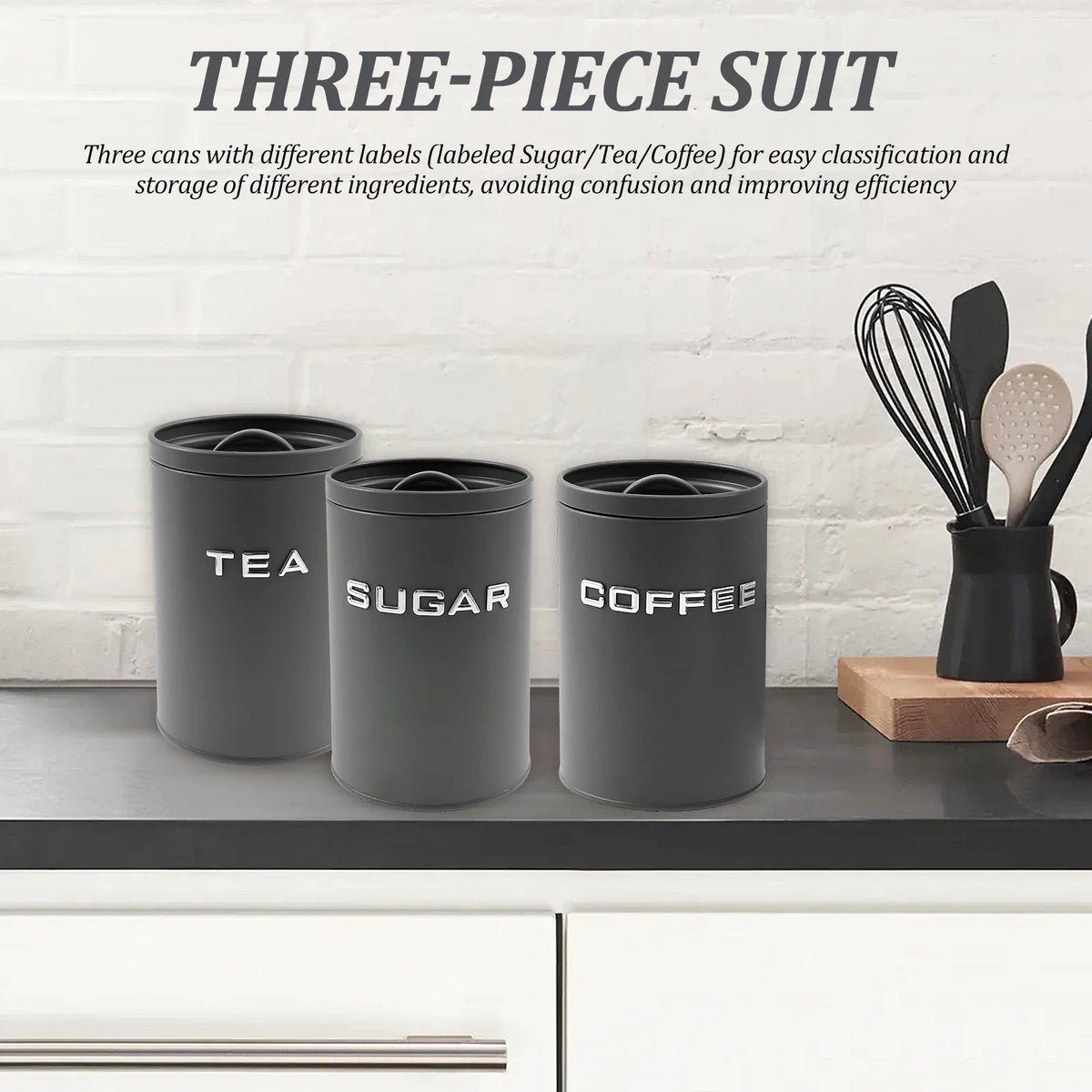 Tea Coffee Sugar Canister Jar Metal Round Container