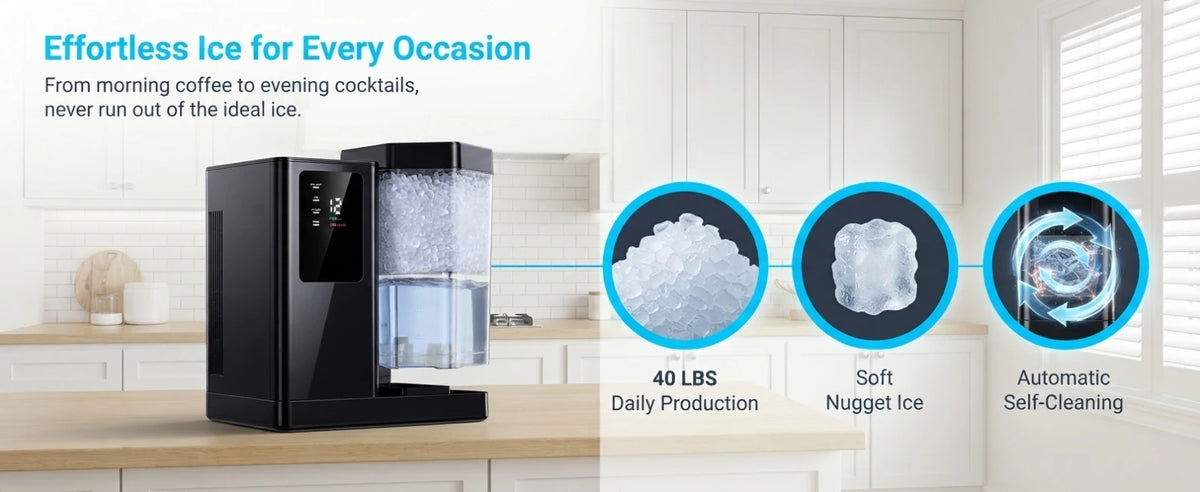 Silonn Countertop Nugget Ice Maker 40lbs/24h Fast 8m