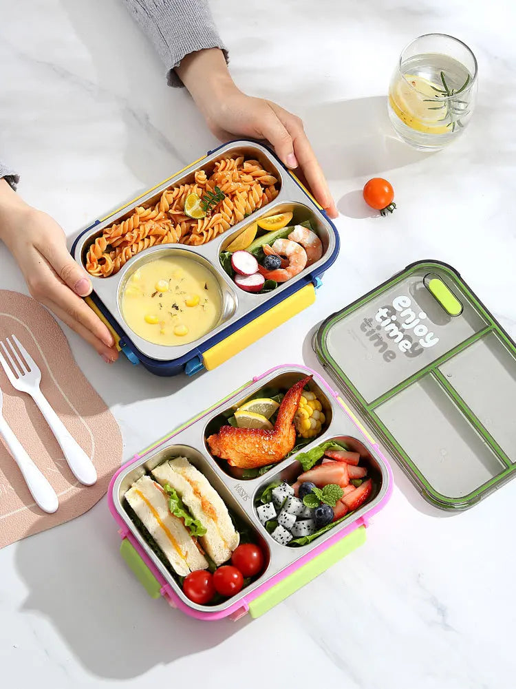 304 Stainless Steel Divided Lunch Box Fork Multi-Compartment